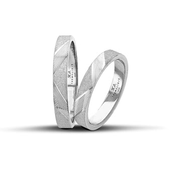 Πρωτότυπες βέρες γάμου λευκόχρυσες διαμανταρισμένες με λουστρέ γραμμές, πλάτους 3.5 mm